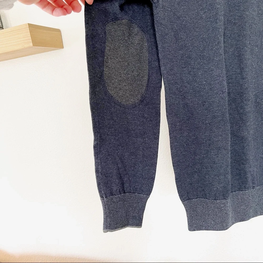 RAFFI Cotton Reversible Elbow Patch Henley Sweater Blue Grey Size Medium NWT - Picture 6 of 9